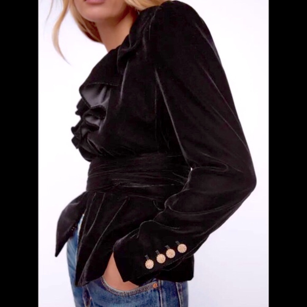 ZARA Ruffle Velvet Blazer - Picture 2 of 13